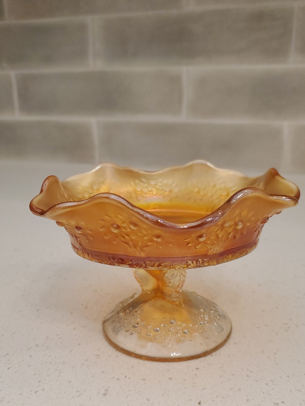 Fenton Orange Tree Marigold Carnival Glass Parfait or Bowl - Picture 2 of 8